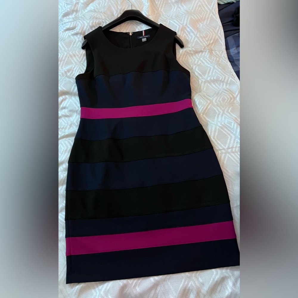 Black and Pink Striped Sleeveless Dress size 14